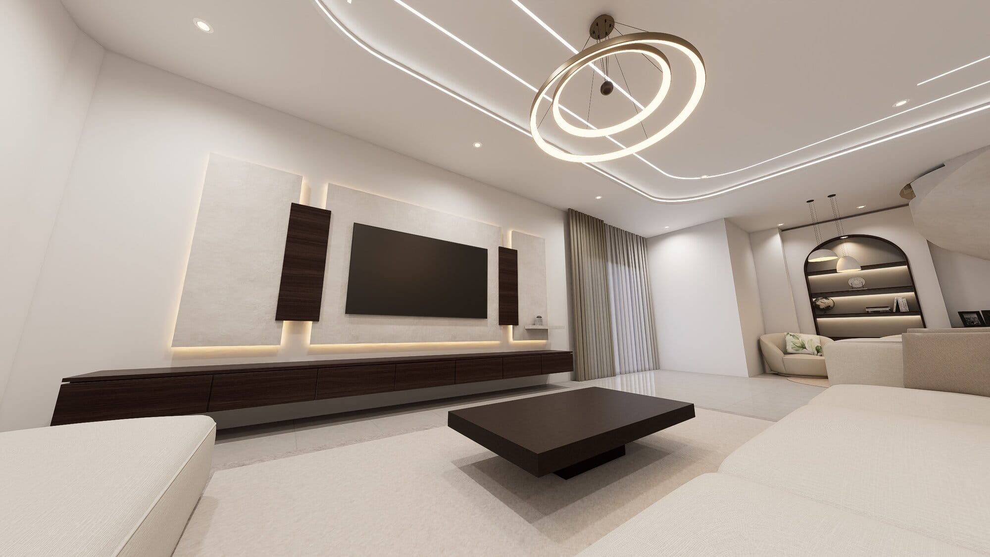 Rendu 3D — Duplex de 300 m², salon