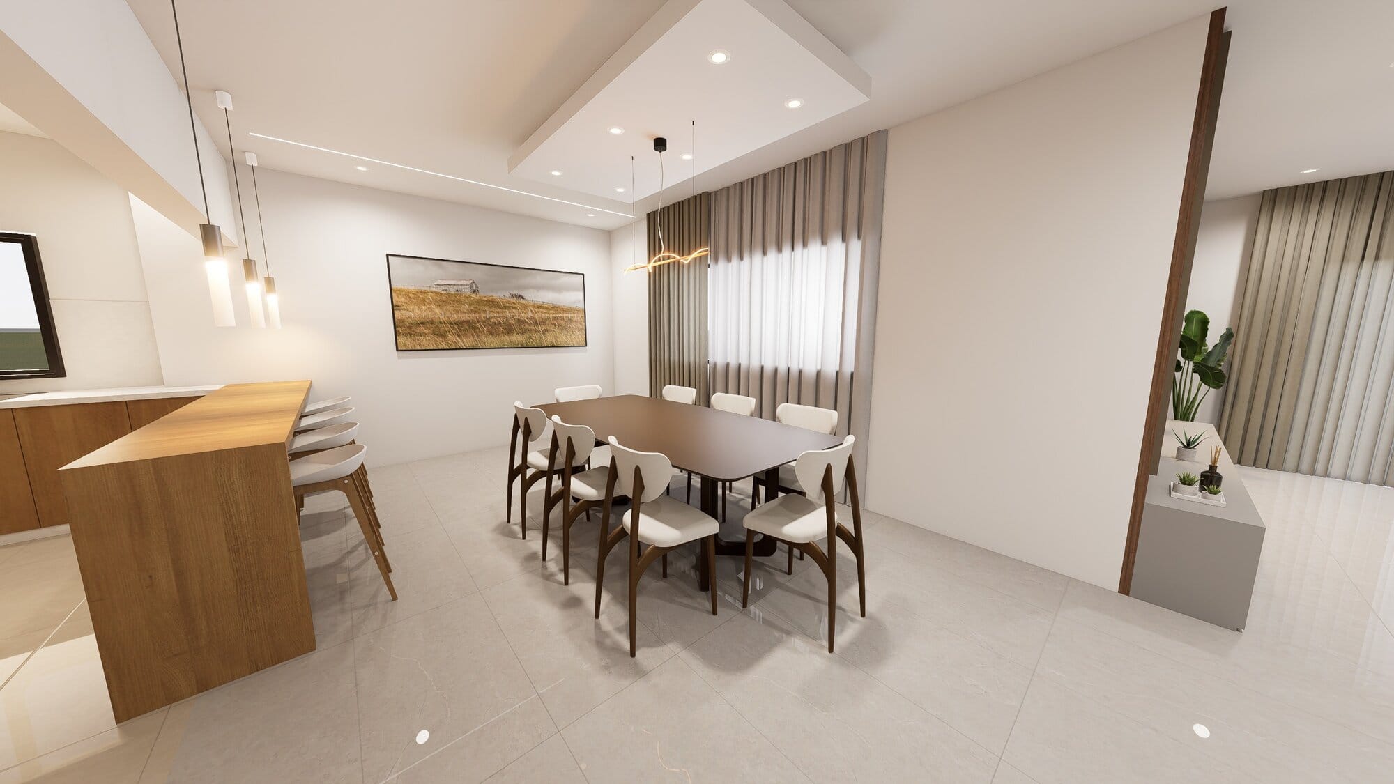 Rendu 3D — Duplex de 300 m², salle à manger