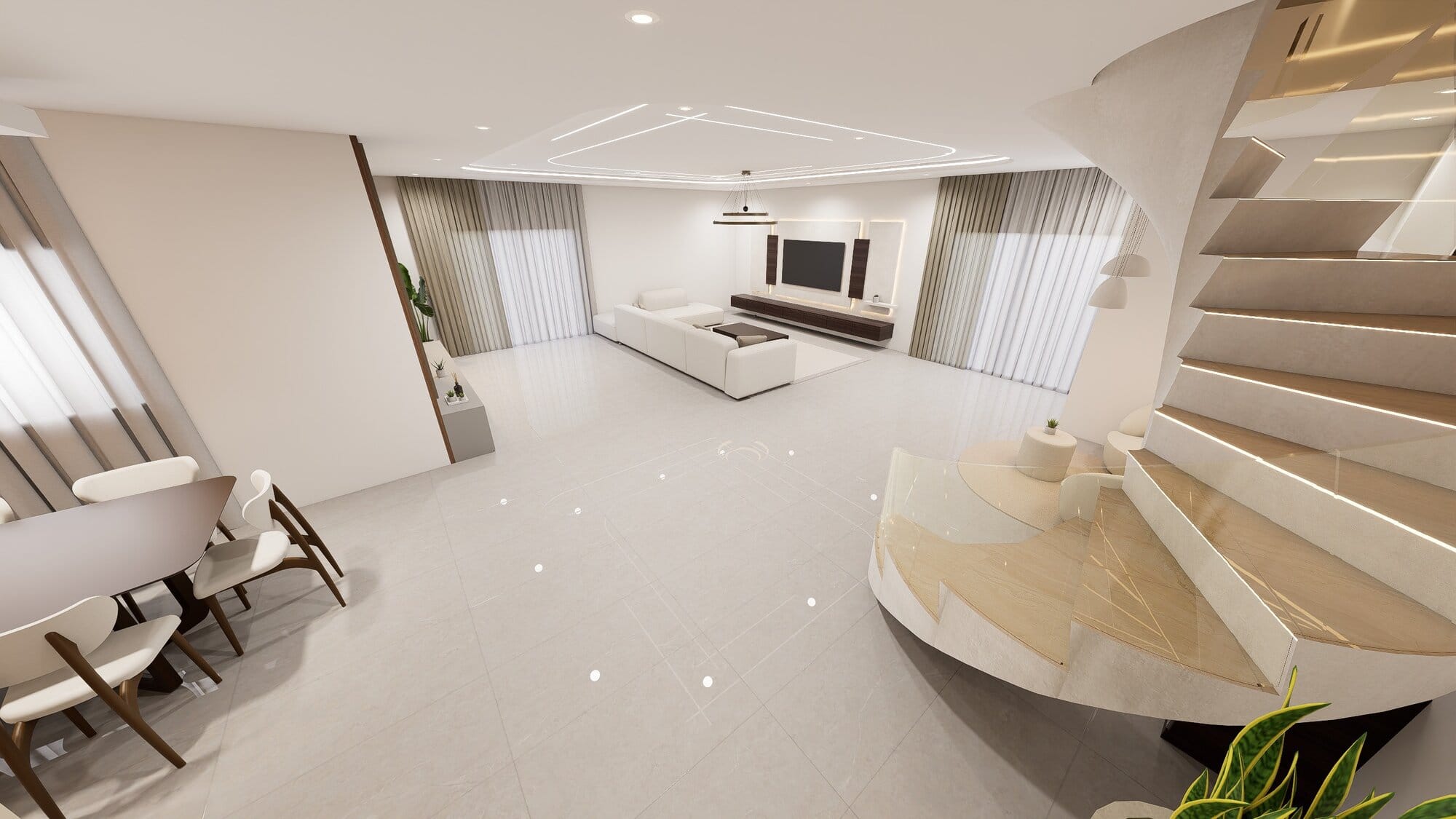 Rendu 3D — Duplex de 300 m², salon